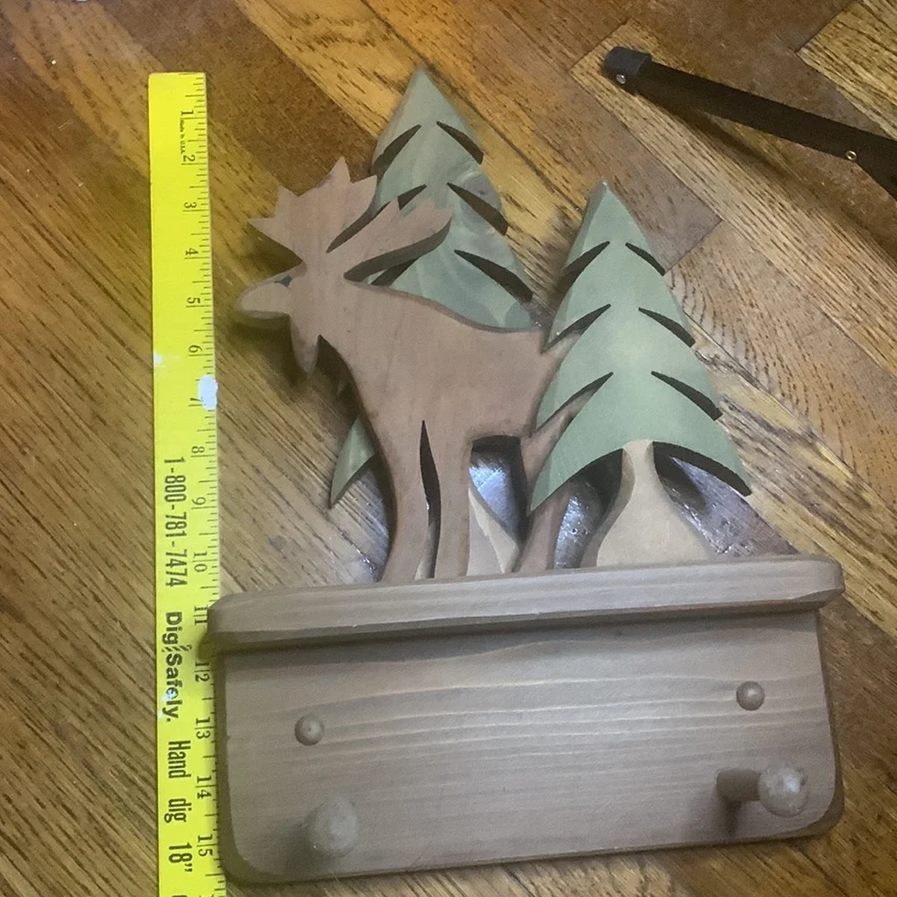 Hand crafted Moose Pine Tree Rustic Cabin Hooks Hanger